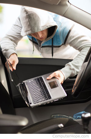 Person try to steel a laptop from a car